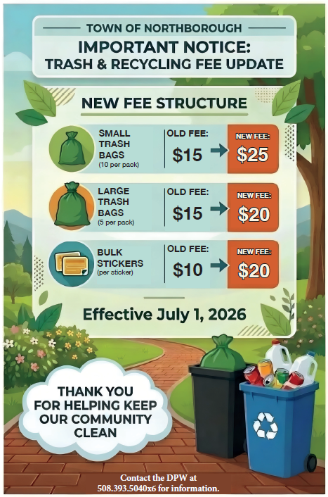 Northborough trash and bin fee increase flyer for july 1, 2026