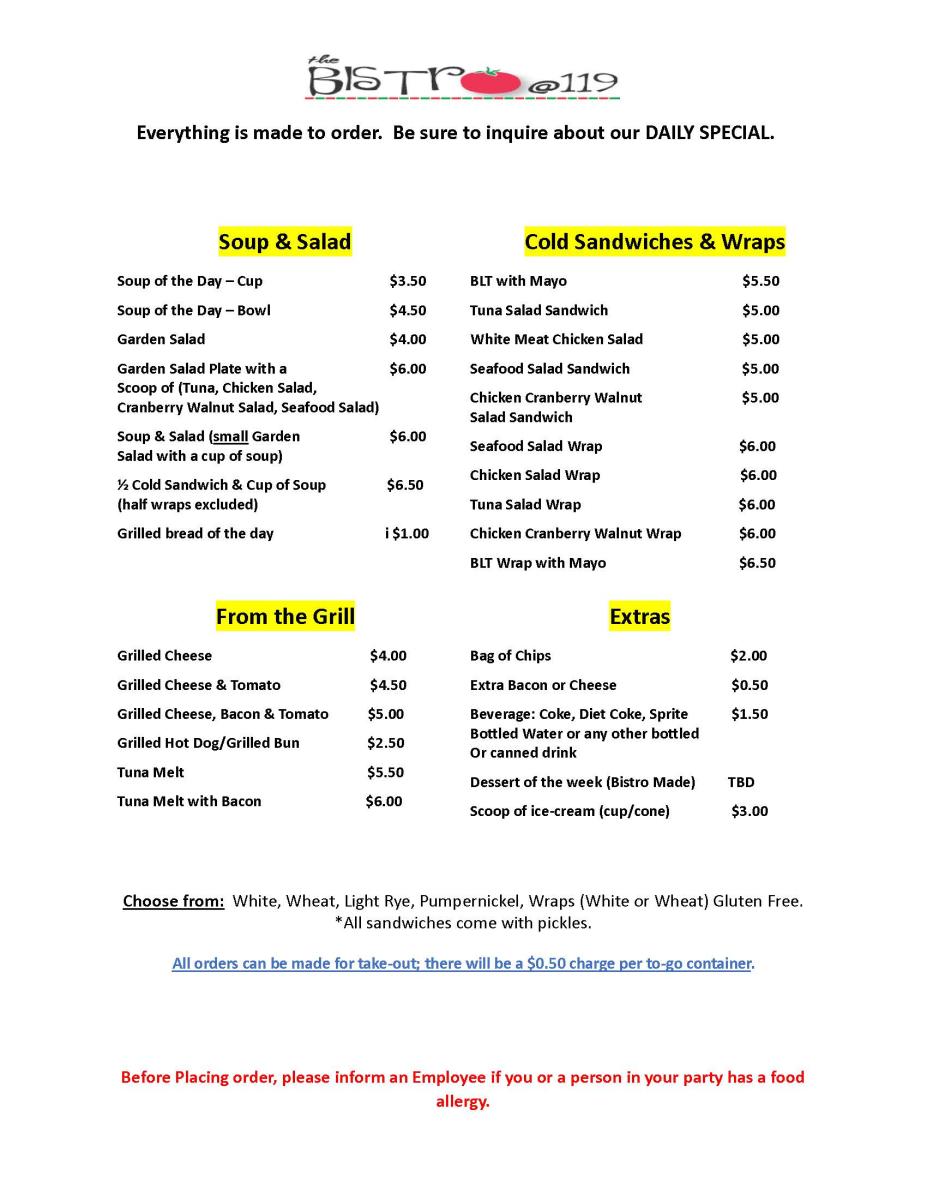 Daily Bistro Menu